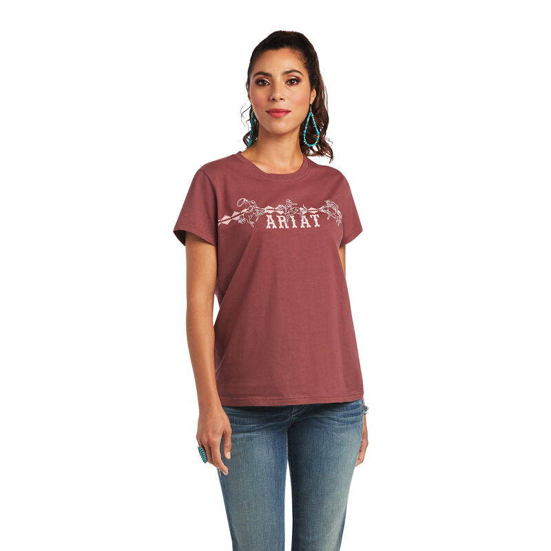 Ariat T-Shirts Damen - Real Bucking Bronc Braun ( JWEXK-4160 )